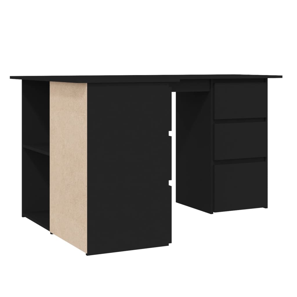 vidaXL Rohový stôl, čierny 145x100x76 cm, drevotrieska