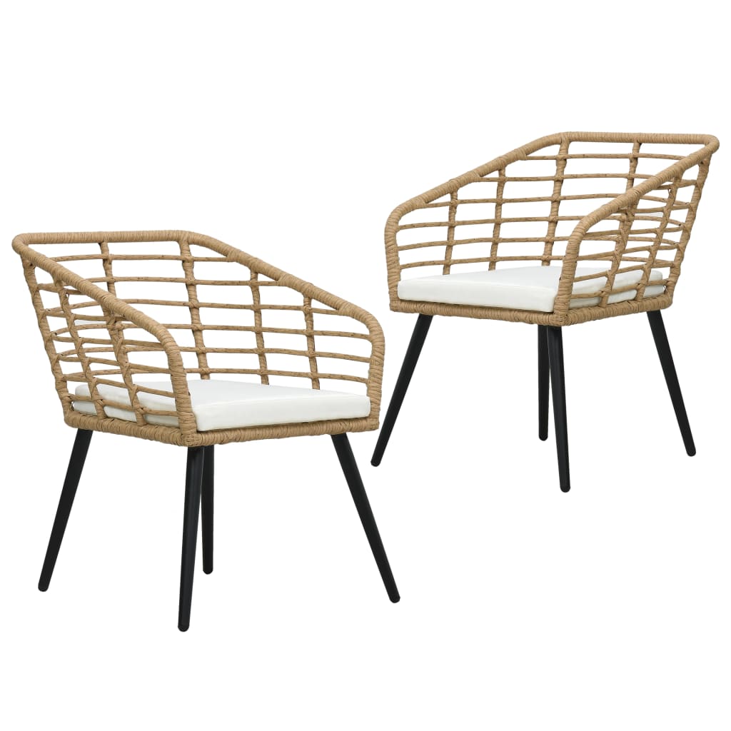 vidaXL Záhradné stoličky s podložkami 2 ks, polyratan, dubová farba