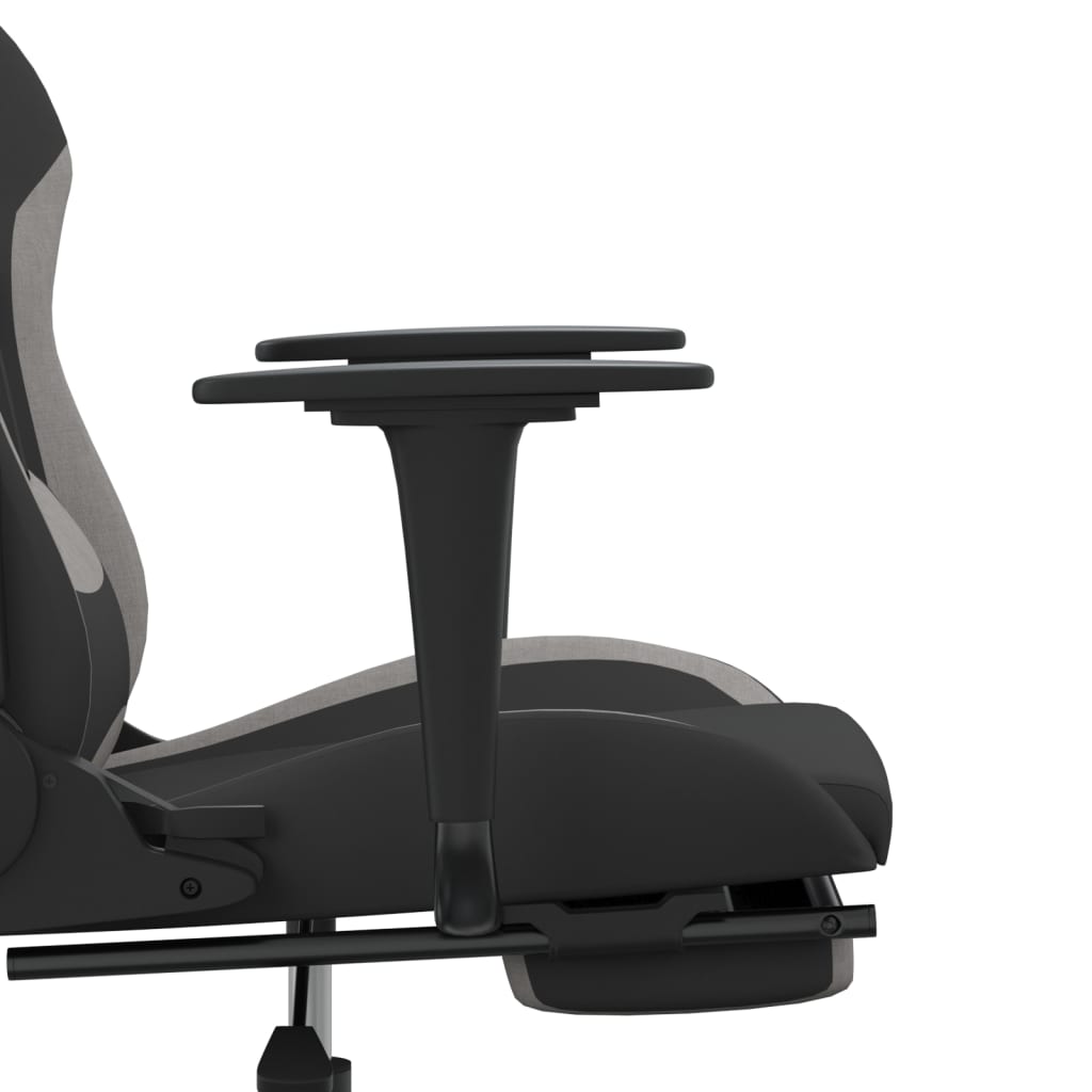 vidaXL Masážna herná stolička s podnožkou, čierna a svetlosivá, látka