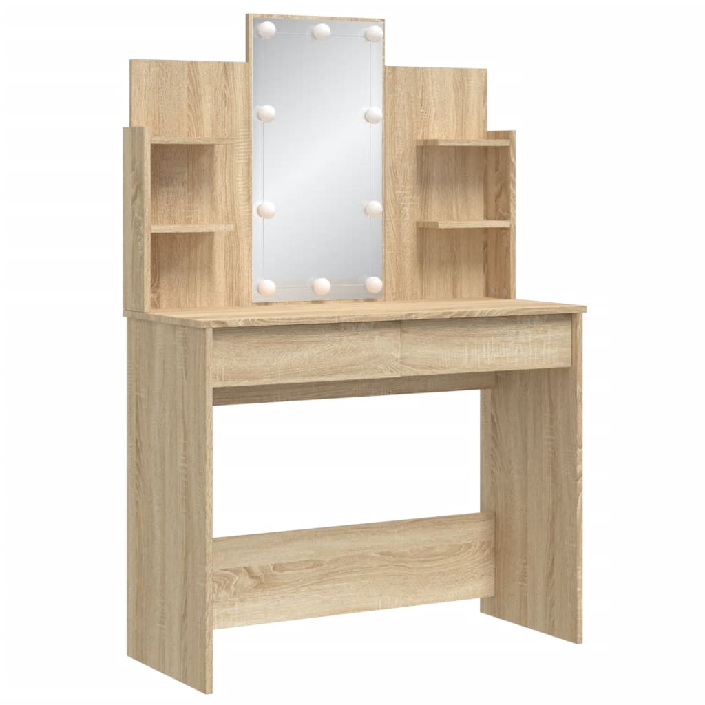 vidaXL Toaletný stolík s LED svetlami dub sonoma 96x40x142 cm