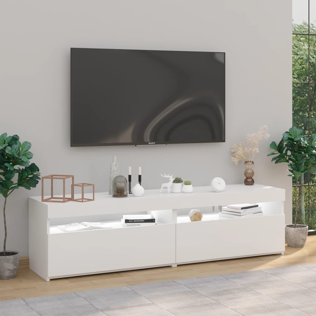 vidaXL TV skrinky 2 ks s LED svetlami lesklé biele 75x35x40 cm