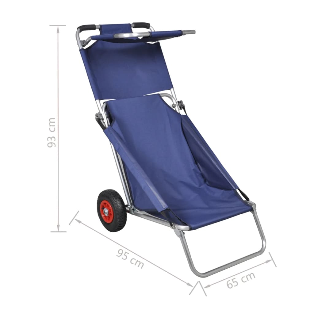 vidaXL Plážový vozík s kolieskami, prenosný, skladací, modrý