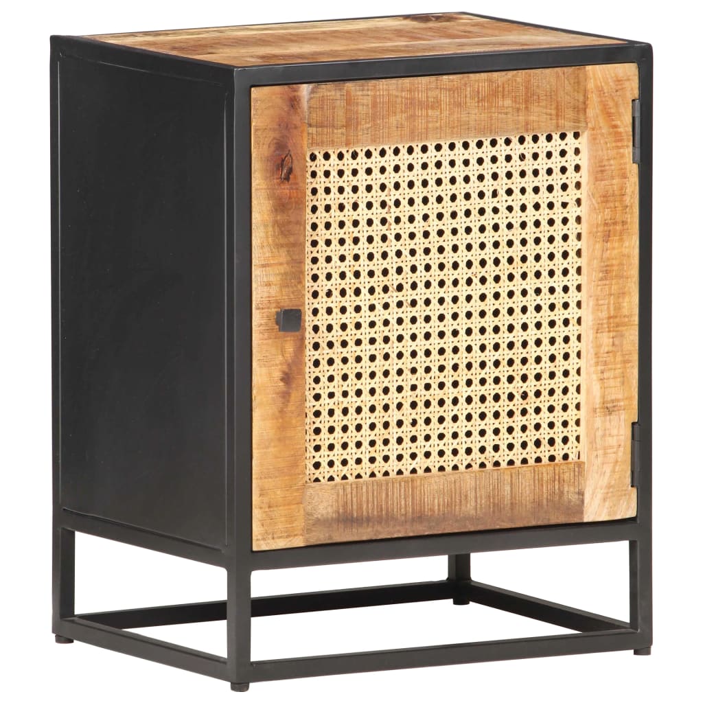 vidaXL Nočný stolík 40x30x50 cm surové mangovníkové drevo a rákos