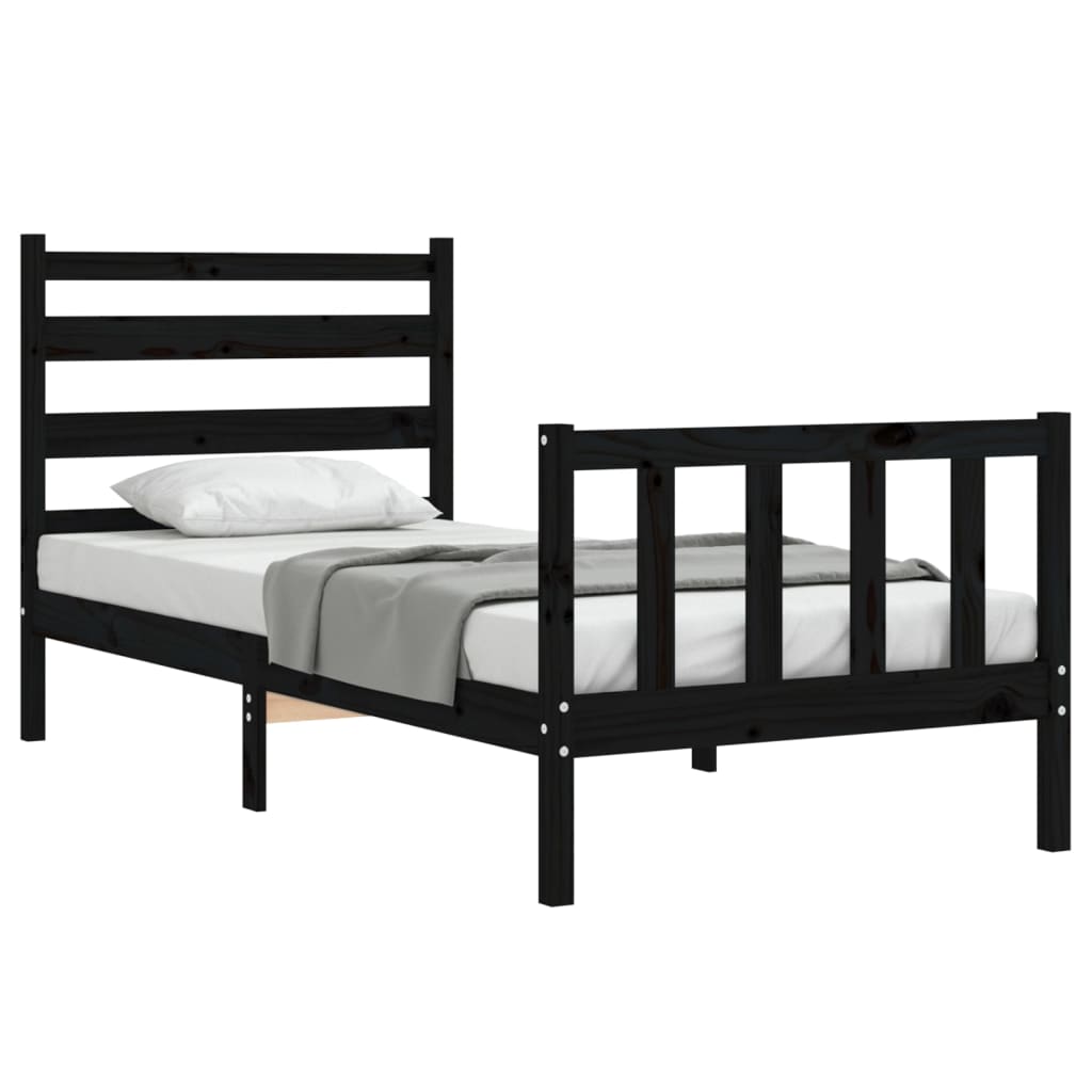 vidaXL Rám postele s čelom čierny 90x190 cm masívne drevo