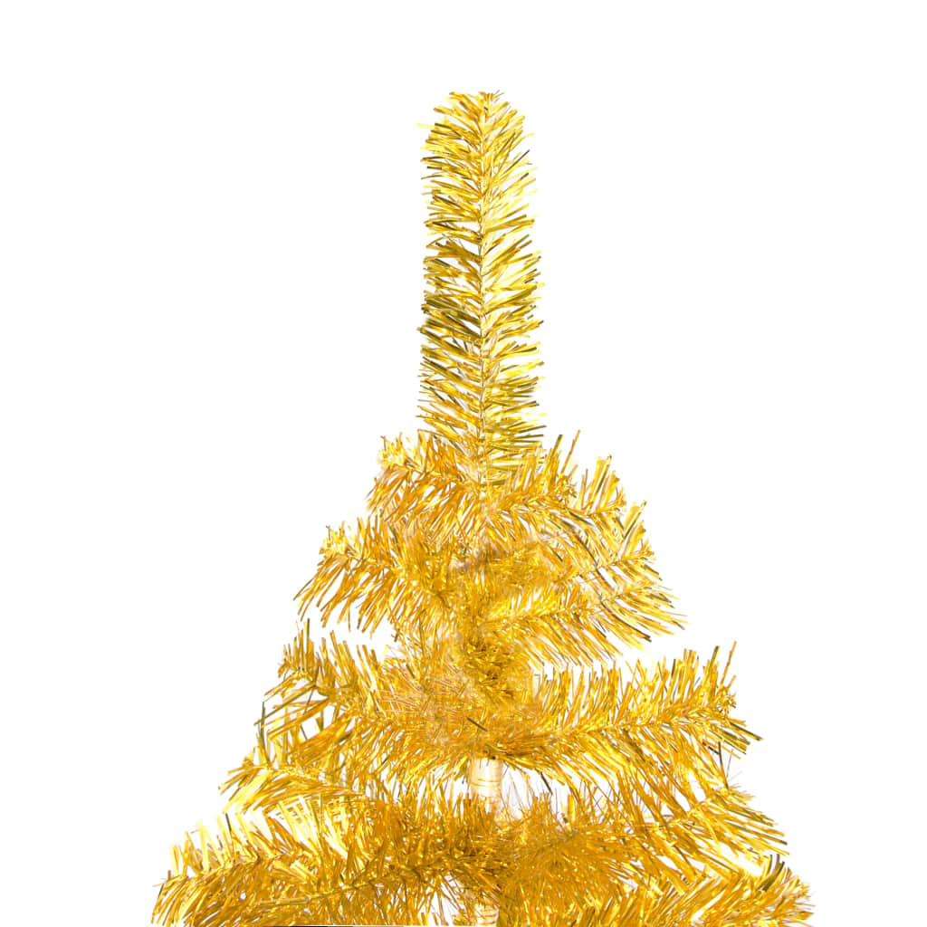 vidaXL Umelý vianočný stromček s LED a súpravou gulí 210 cm zlatý PET