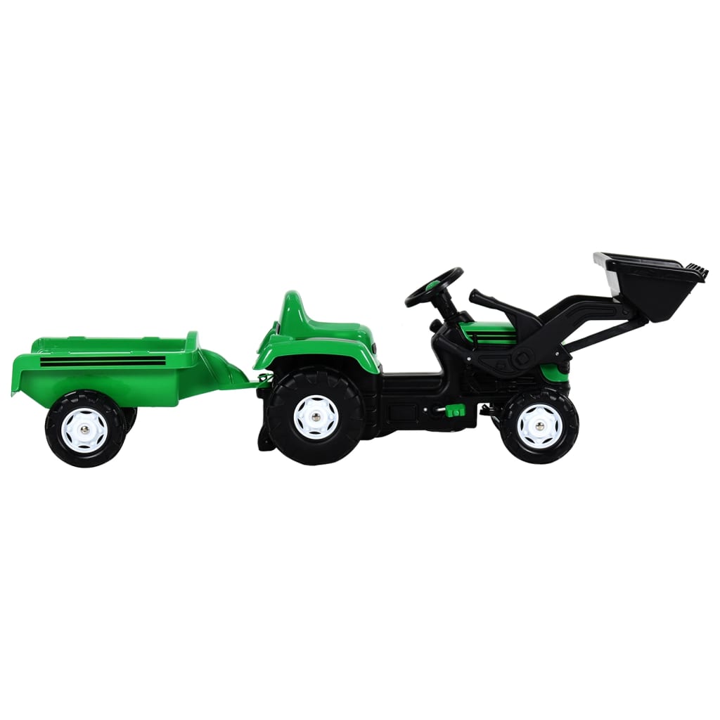 vidaXL Pedálový traktor pre deti s prívesom a nakladačom žltý