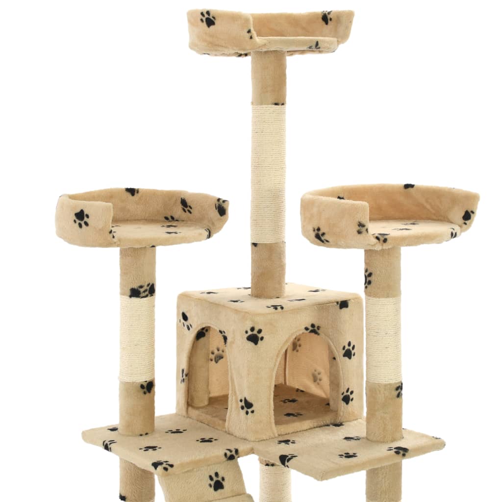 vidaXL Škrabadlo pre mačky so sisalovými stĺpikmi, 170 cm béžové s potlačou labiek