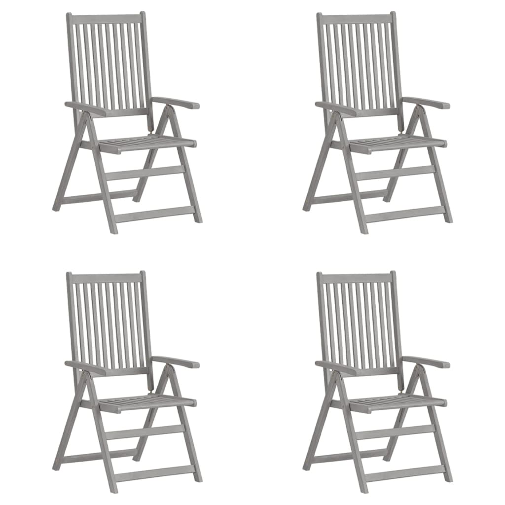 vidaXL Záhradné sklápacie stoličky 4 ks sivé masívne akáciové drevo