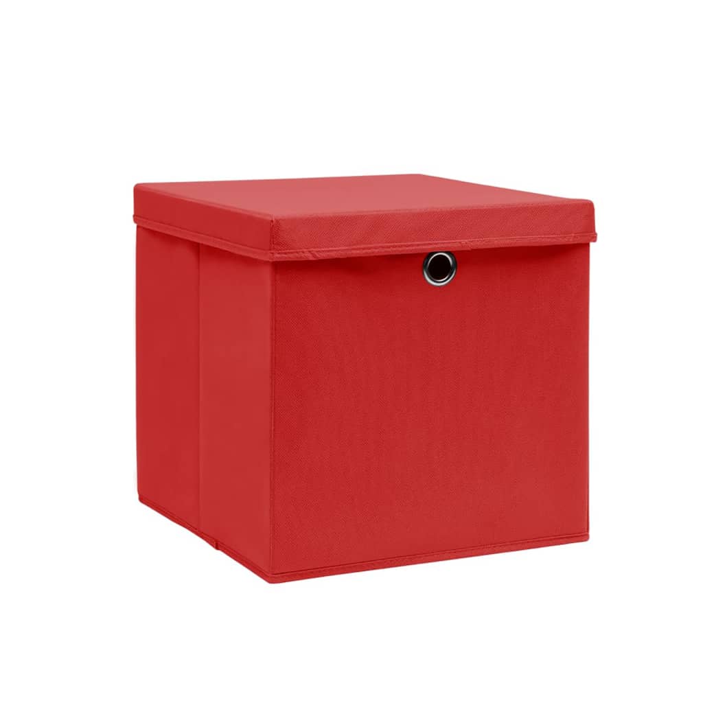 vidaXL Úložné boxy s vekom 10 ks, 28x28x28 cm, červené