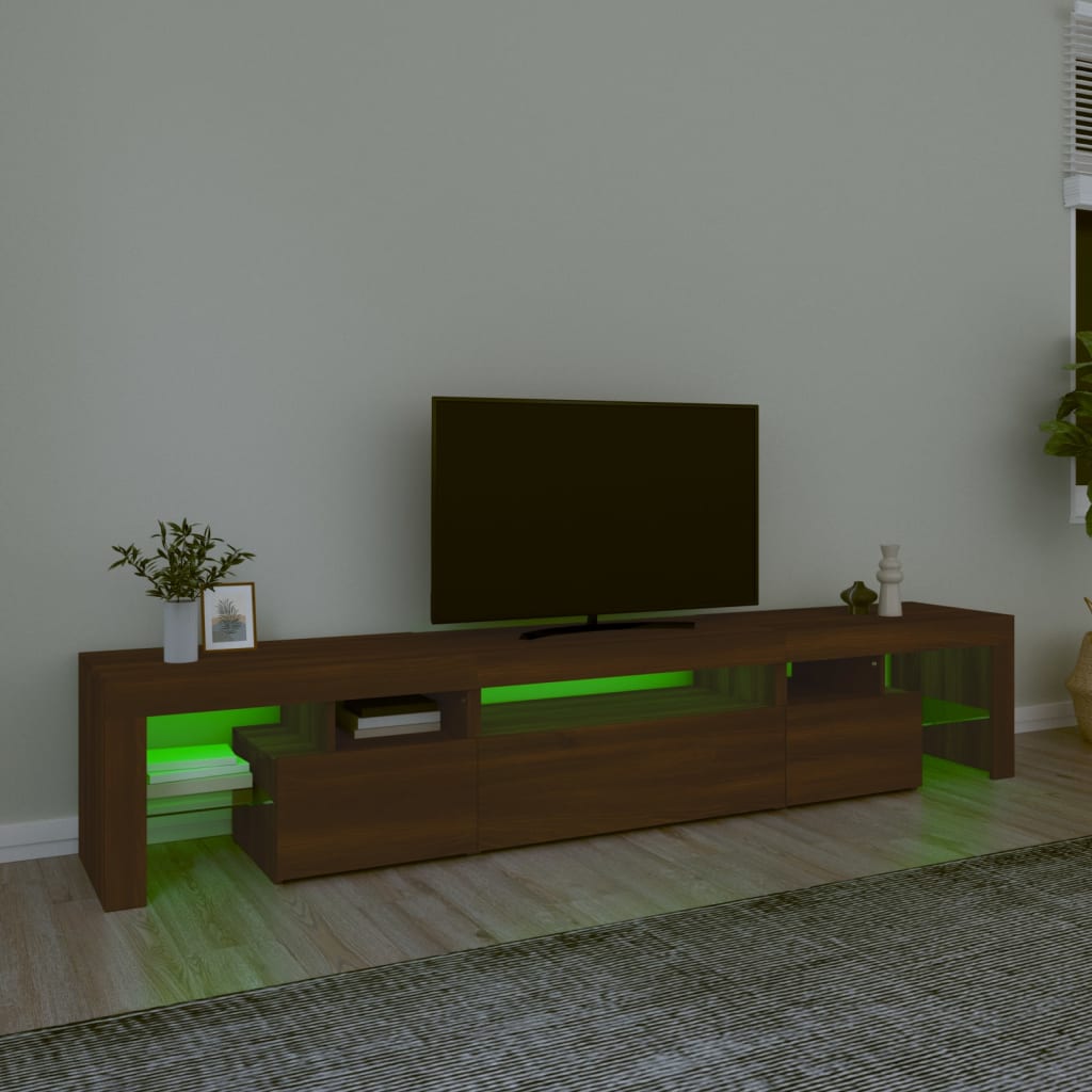 vidaXL TV skrinka s LED svetlami hnedý dub 215x36,5x40 cm