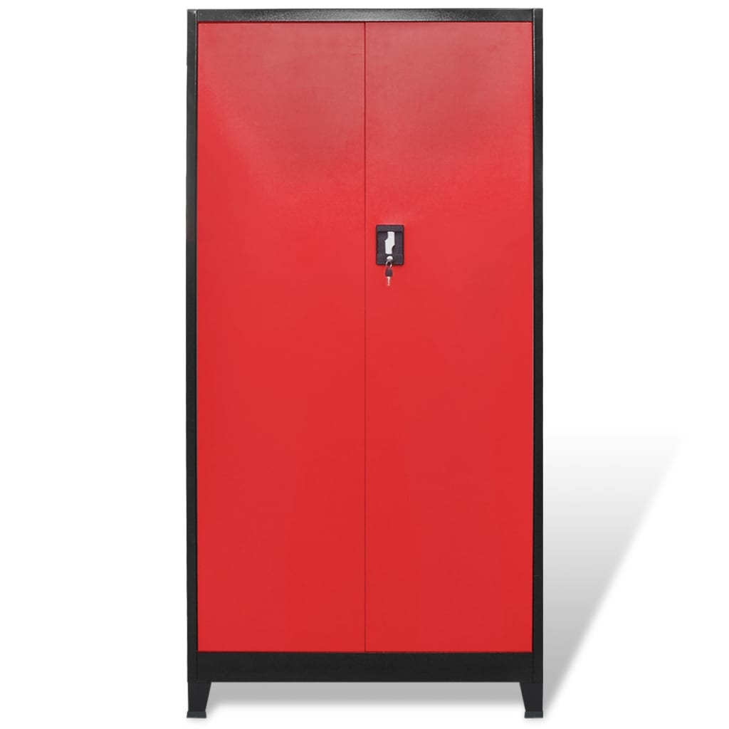 vidaXL Oceľová skriňa na náradie s 2 dverami, 90x40x180 cm, čierno-červená