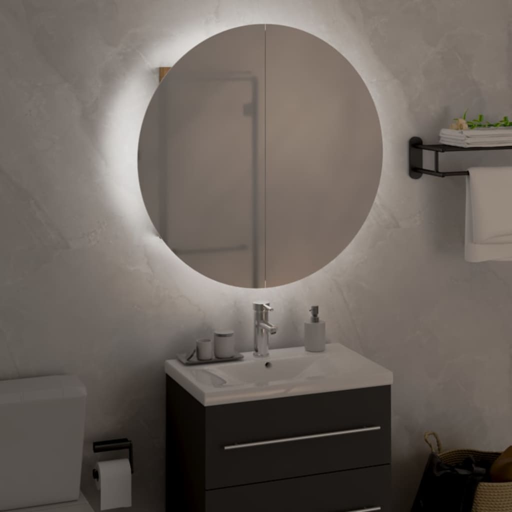 vidaXL Kúpeľňová skrinka s okrúhlym zrkadlom a LED dub 47x47x17,5 cm