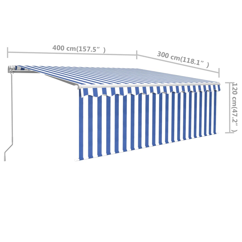 vidaXL Ručne zaťahovacia markíza s tienidlom 4x3 m modro-biela