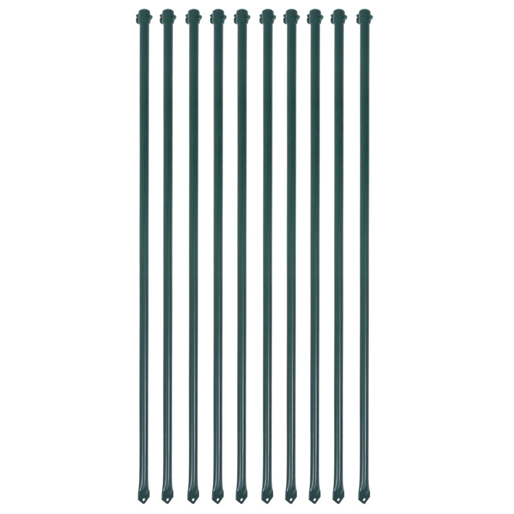 vidaXL Záhradné kovové stĺpiky, 10 ks, 1 m, zelené