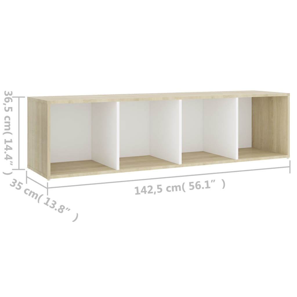 vidaXL TV skrinka, biela a sonoma 142,5x35x36,5 cm, kompozitné drevo