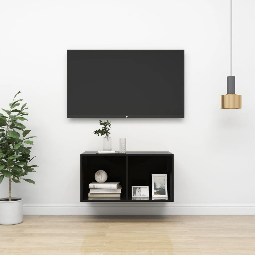 vidaXL Nástenná TV skrinka, lesklá čierna 37x37x72cm, kompozitné drevo