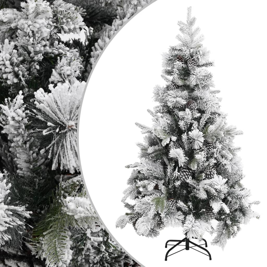 vidaXL Vianočný stromček s vločkami a šiškami 195 cm PVC a PE