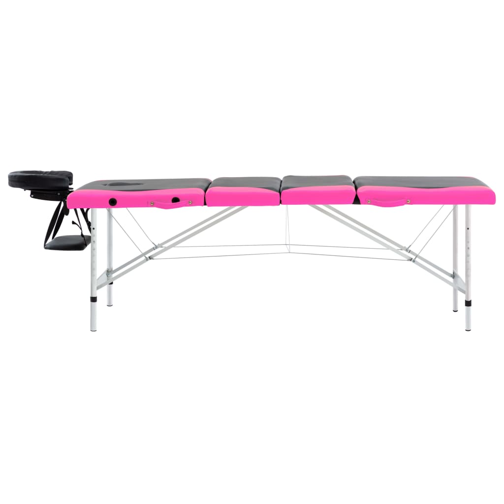 vidaXL Skladací masážny stôl, 4 zóny, hliník, čierno ružový
