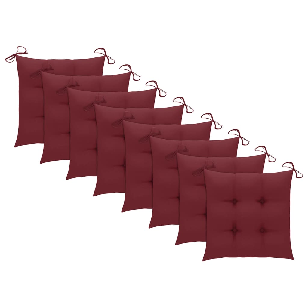 vidaXL Jedálenské stoličky 8 ks vínovo-červené podložky tíkový masív