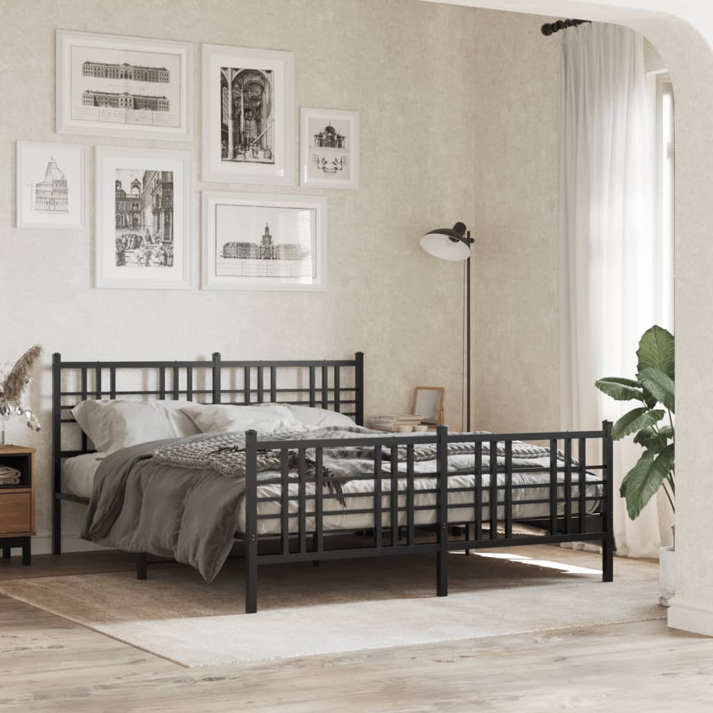 vidaXL Kovový rám postele s čelom a podnožkou čierny 150x200 cm
