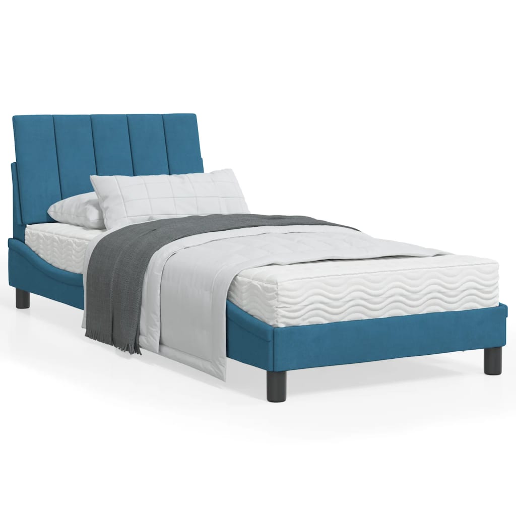 vidaXL Rám postele s čelom modrý 80x200 cm zamat