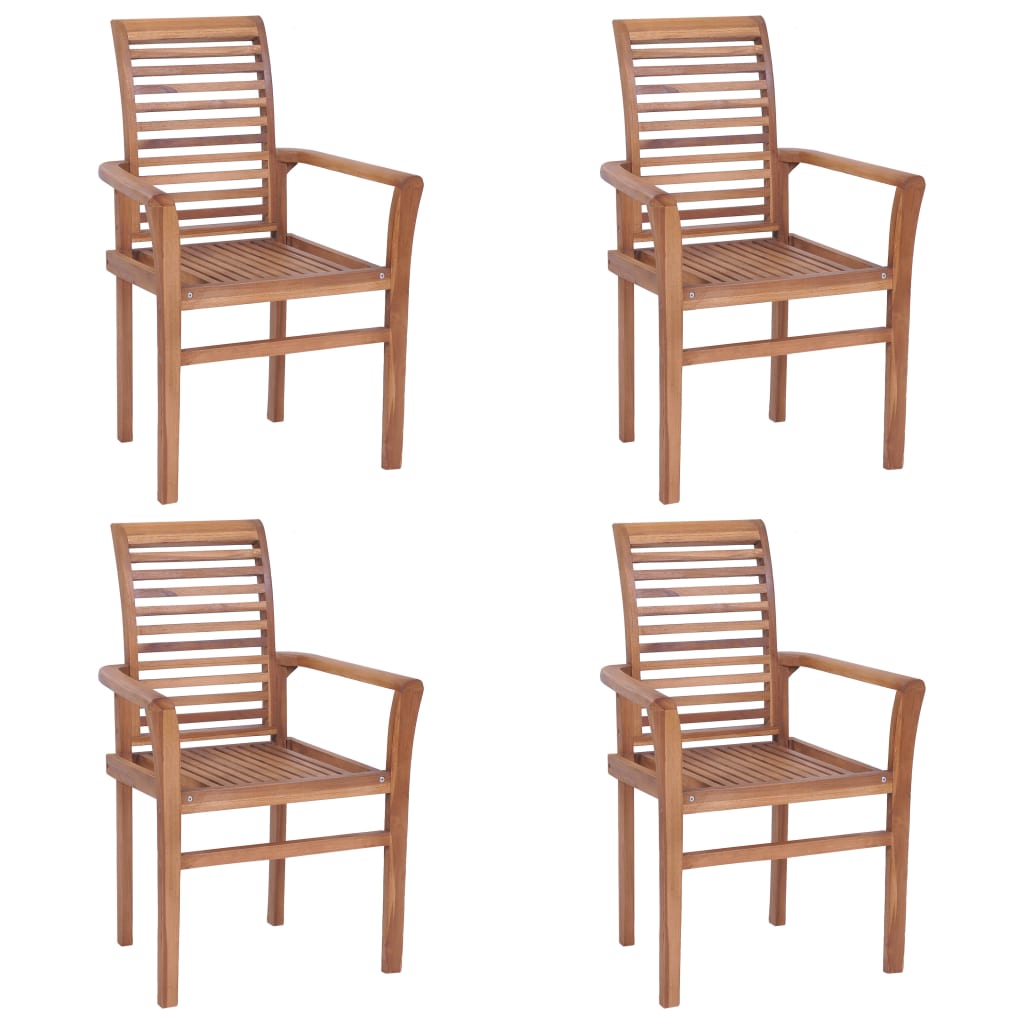 vidaXL Jedálenské stoličky 4 ks sivé podložky tíkový masív
