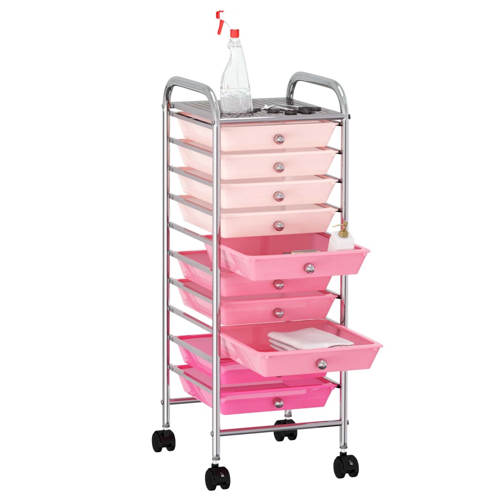 vidaXL Mobilný úložný vozík s 10 zásuvkami ombre a ružový plastový