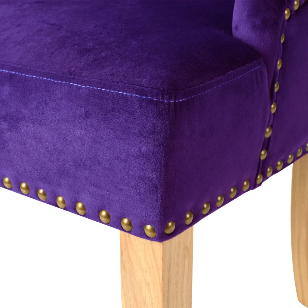 vidaXL Jedálenské stoličky 2 ks, fialové, dubový masív a zamat