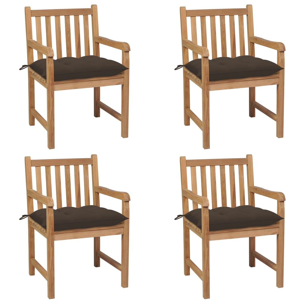 vidaXL Záhradné stoličky 4 ks sivohnedé podložky teakový masív