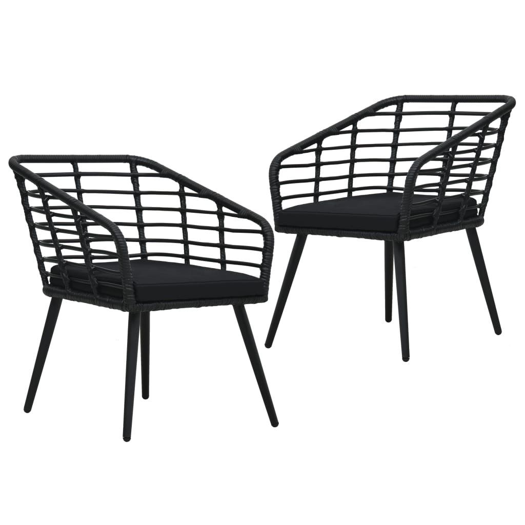 vidaXL Záhradné stoličky s podložkami 2 ks, polyratan, čierne