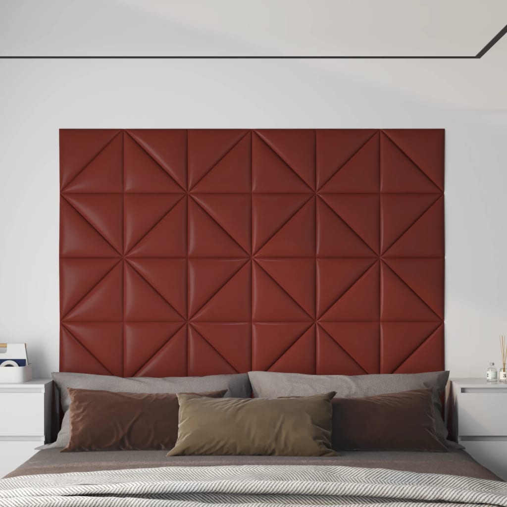 vidaXL Nástenné panely 12 ks vínovo-červené 30x30cm umelá koža 0,54 m²