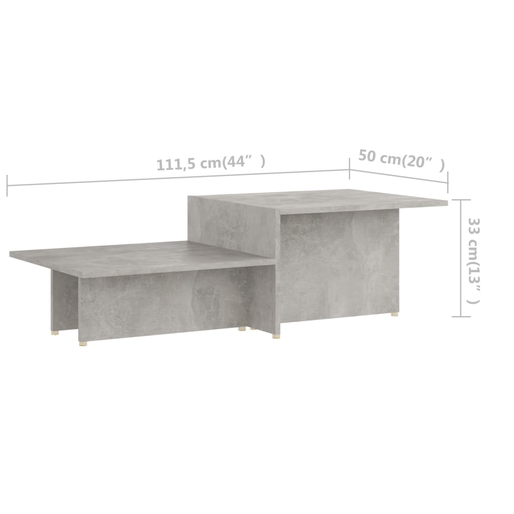 vidaXL Konferenčný stolík, betónový 111,5x50x33 cm, kompozitné drevo