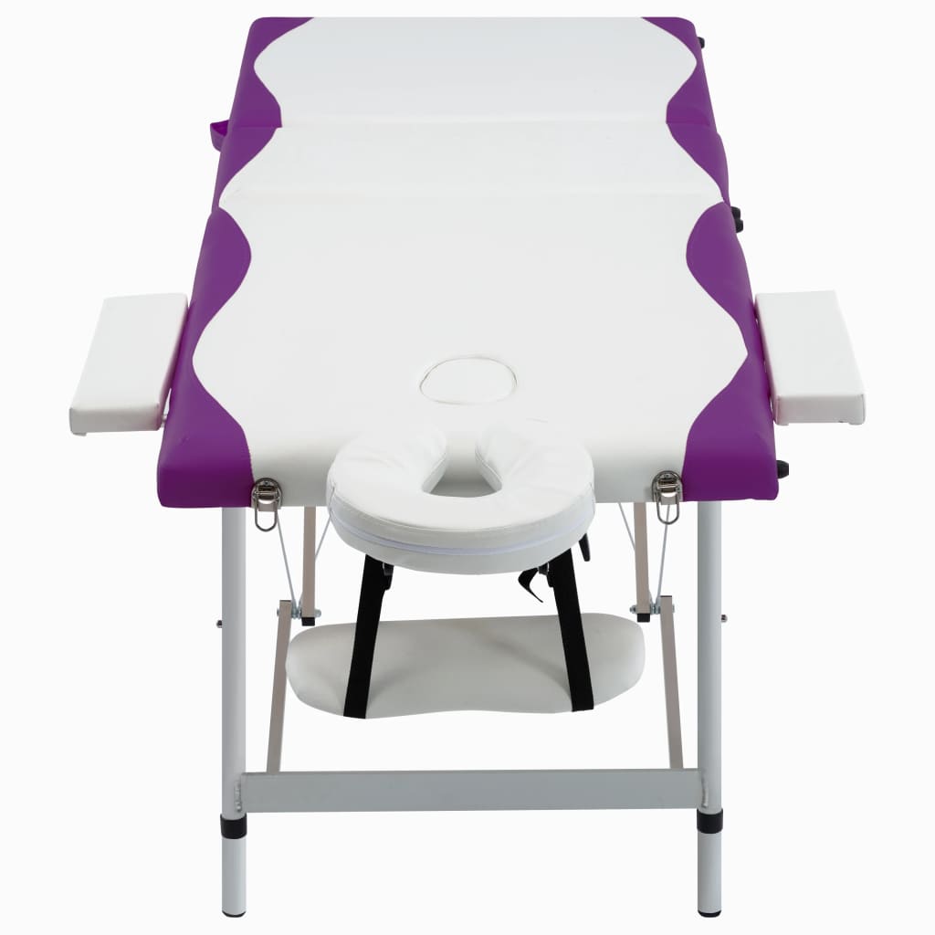 vidaXL Skladací masážny stôl, 3 zóny, hliník, bielo fialový