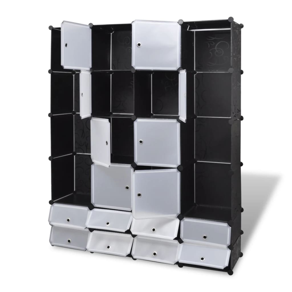 vidaXL Modulárna skrinka, 18 priečinkov, čierna a biela 37x146x180,5cm