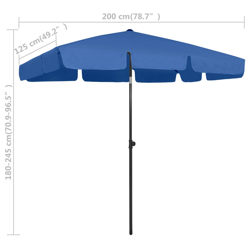 vidaXL Plážový slnečník azúrovo modrý 200x125 cm