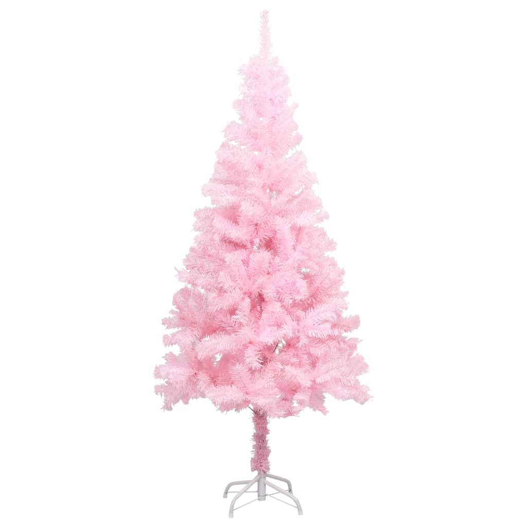 vidaXL Osvetlený umelý vianočný stromček+stojan, ružový 150 cm, PVC