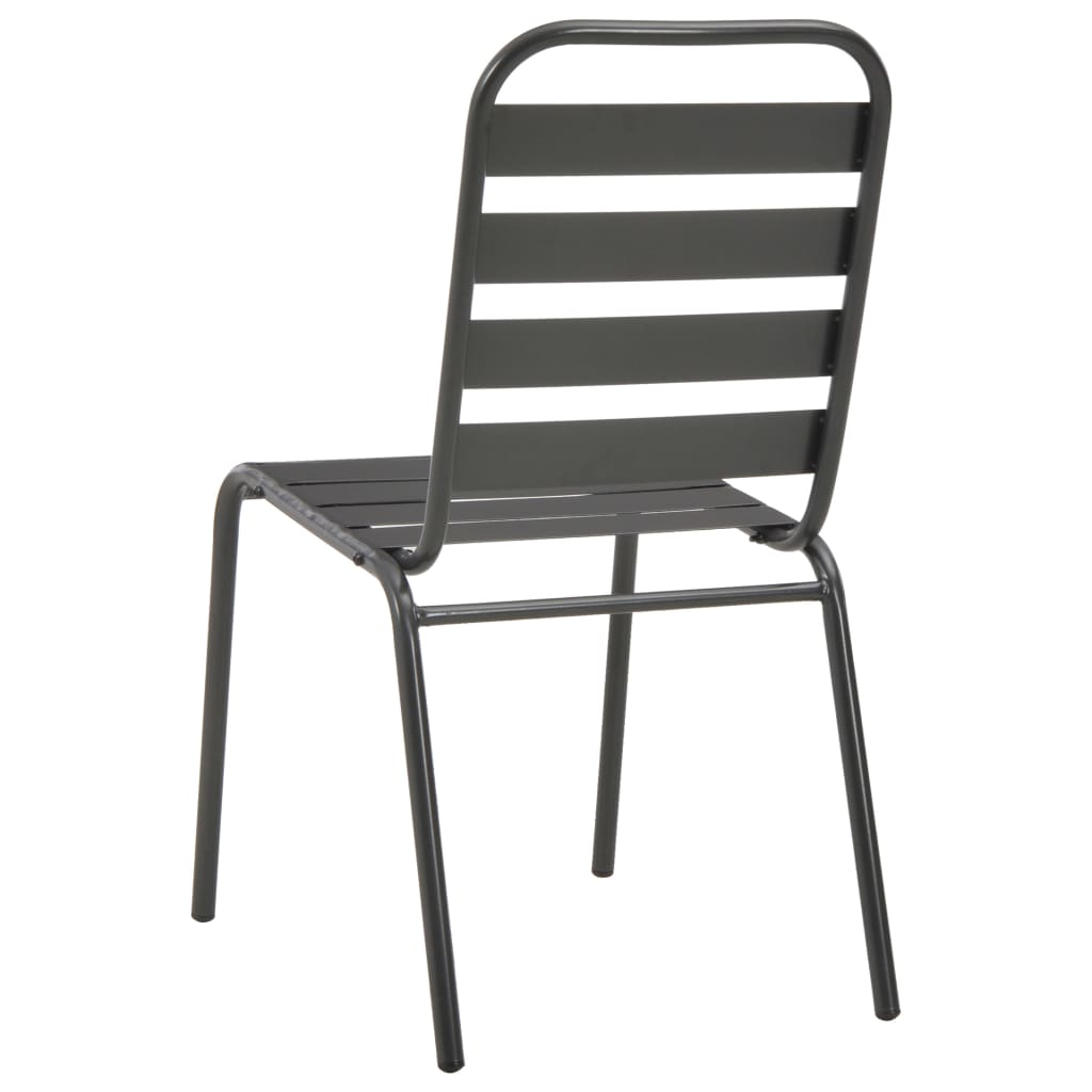 vidaXL Vonkajšie stoličky 4 ks, latkový dizajn, oceľ, tmavosivé