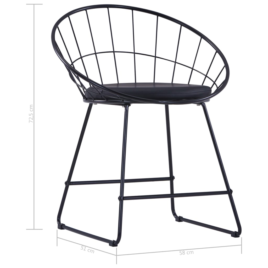 vidaXL Jedálenské stoličky, sedadlá z umelej kože 2 ks, čierne, oceľ