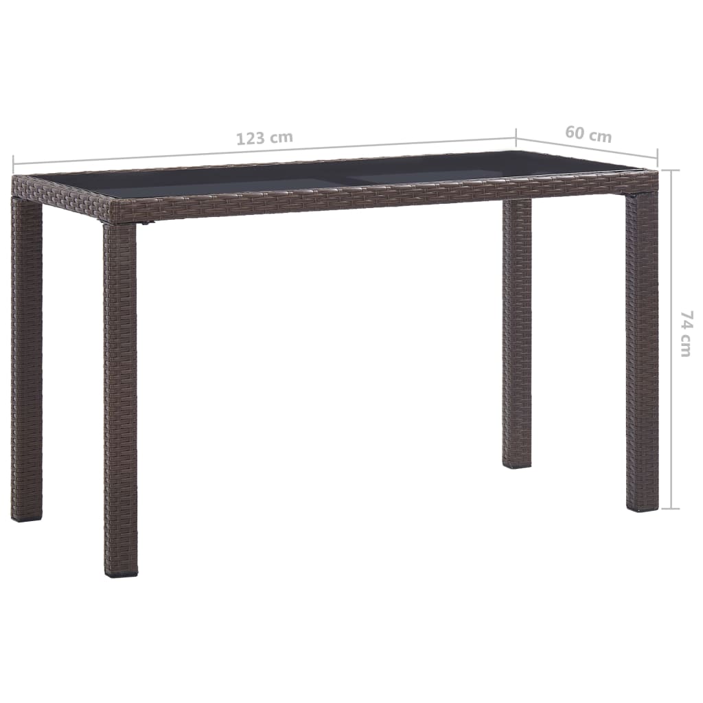 vidaXL Záhradný stôl hnedý 123x60x74 cm polyratanový