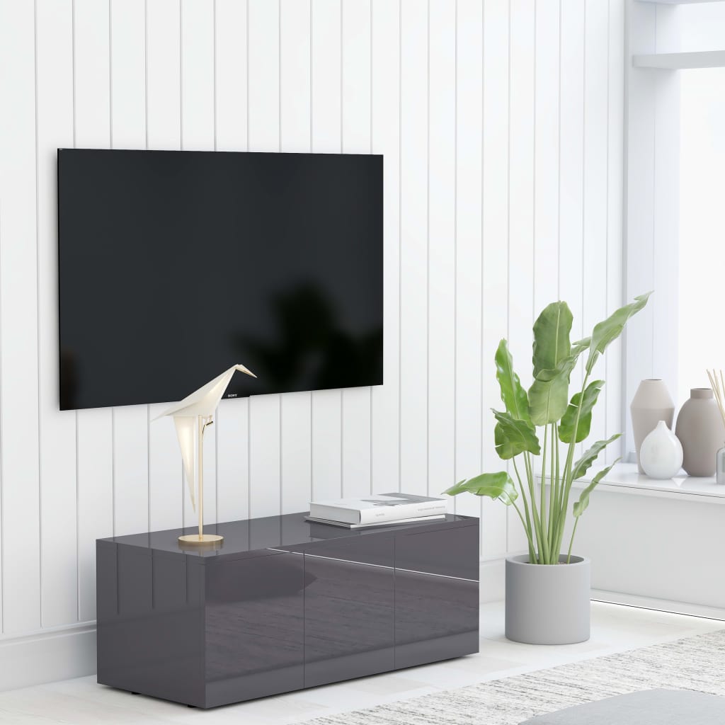 vidaXL TV skrinka, lesklá sivá 80x34x30 cm, drevotrieska