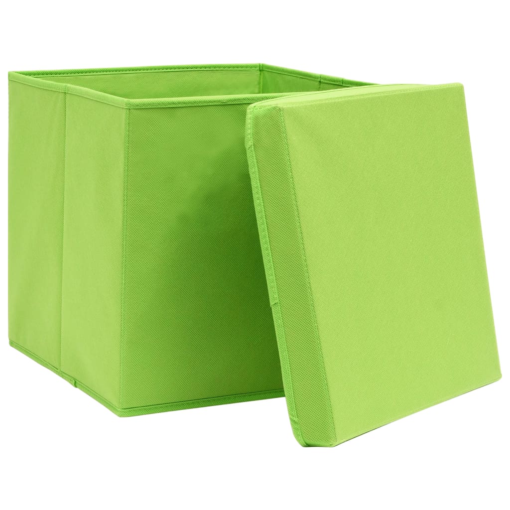vidaXL Úložné boxy s vekom 10 ks, 28x28x28 cm, zelené