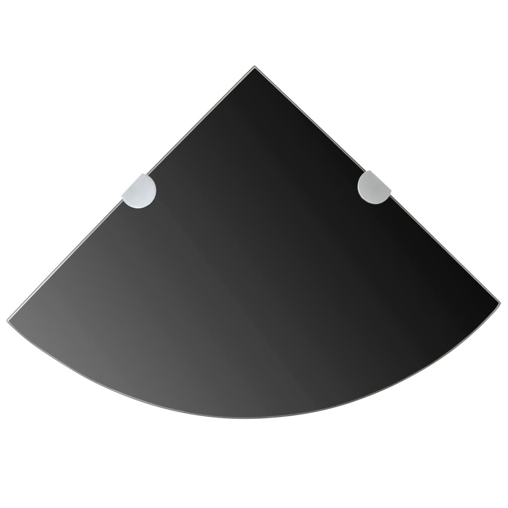 vidaXL Rohová polička s chrómovanou podperou, sklenená, čierna, 35x35 cm