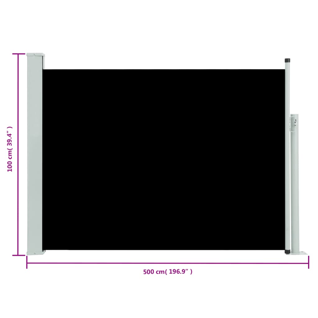 vidaXL Zaťahovacia bočná markíza na terasu 100x500 cm, čierna