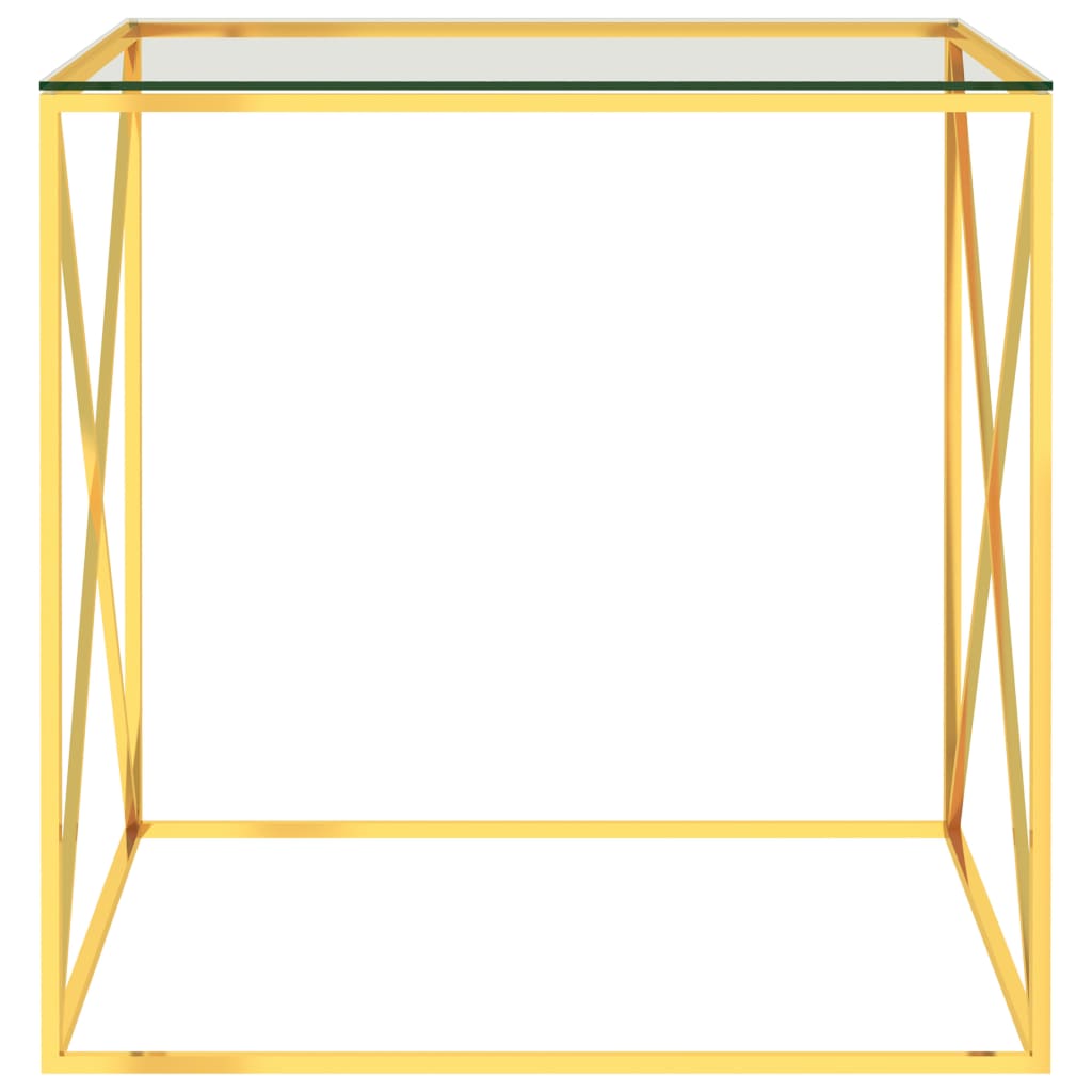 vidaXL Konferenčný stolík zlatý 55x55x55 cm nehrdzavejúca oceľ a sklo