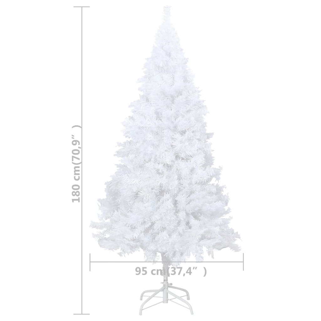 vidaXL Osvetlený umelý vianočný stromček s guľami, biely 180 cm, PVC
