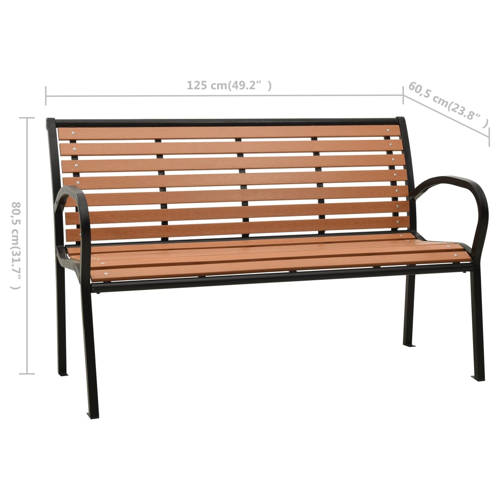vidaXL Záhradná lavička 125 cm, oceľ a WPC, čierna a hnedá