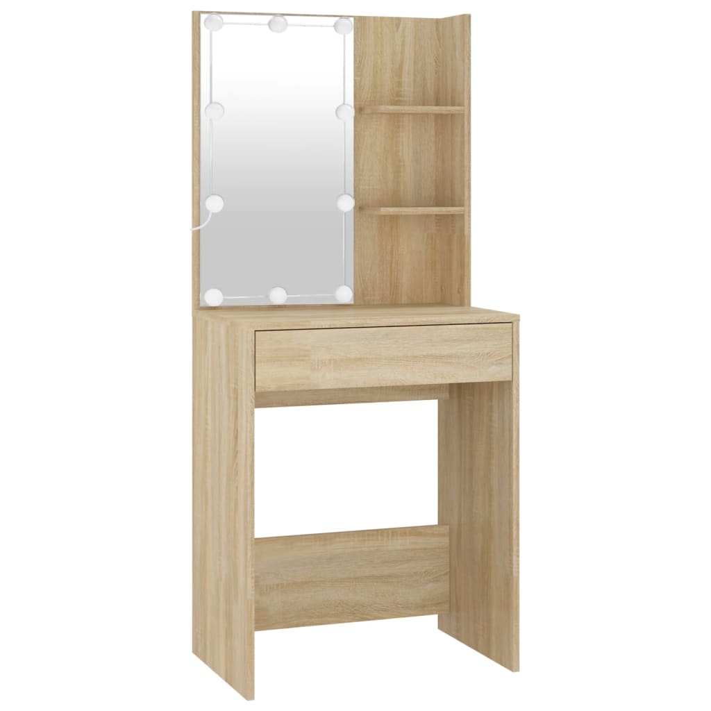 vidaXL Toaletný stolík s LED a skrinkou dub sonoma spracované drevo