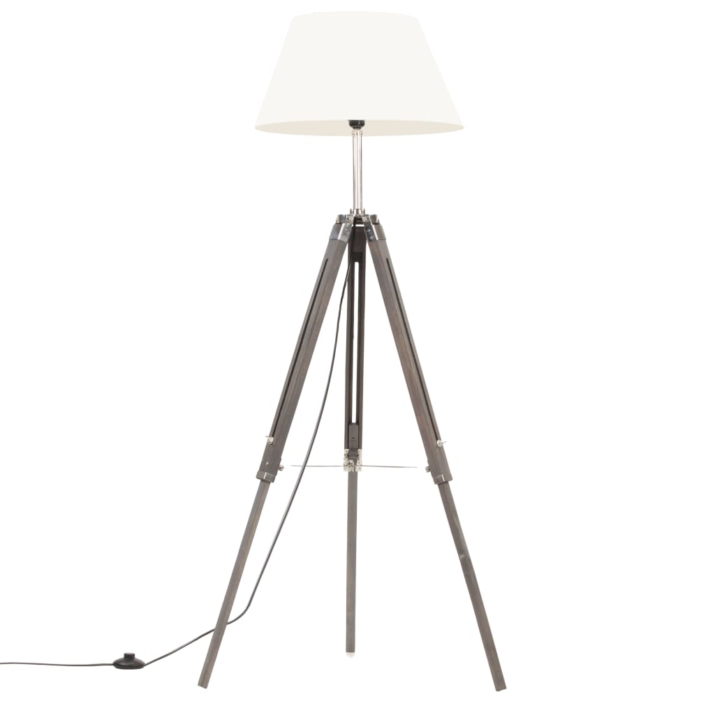 vidaXL Lampa na statíve sivá a biela 141 cm teakový masív