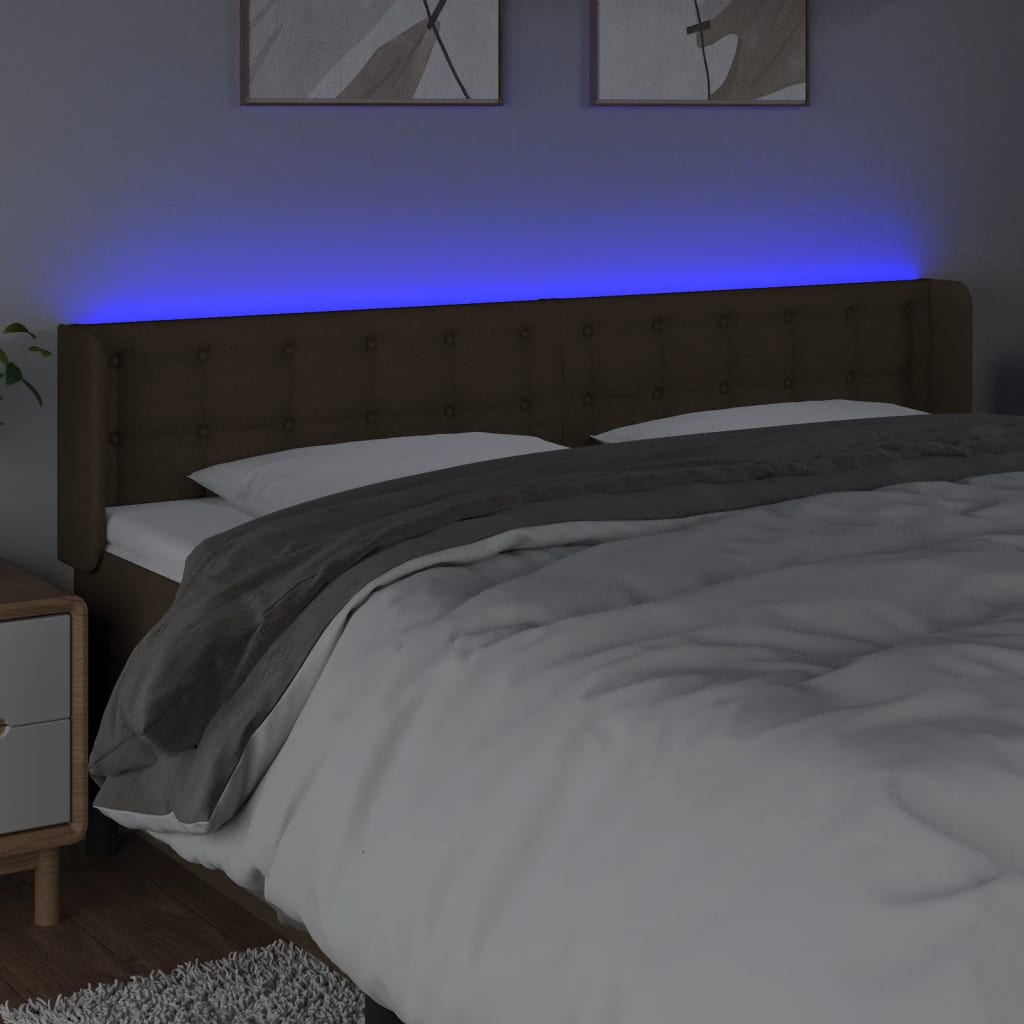 vidaXL Čelo postele s LED tmavohendé 163x16x78/88 cm látka