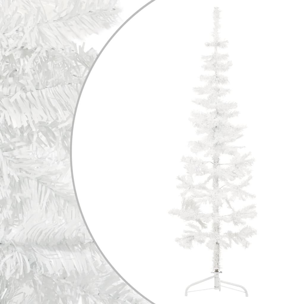 vidaXL Umelý vianočný polovičný stromček so stojanom, biely 120 cm